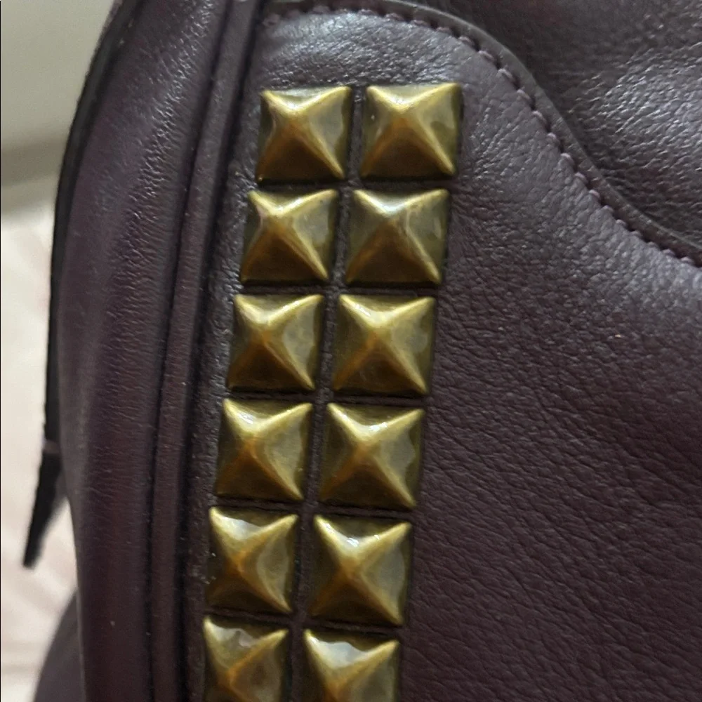 Coach Dark Purple Satchel with Gold Studs - Picture 6 of 13